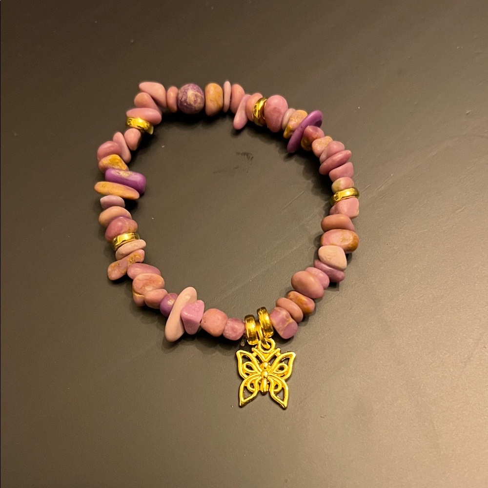 Hand Crafted Pink and Gold Butterfly Bracelet
